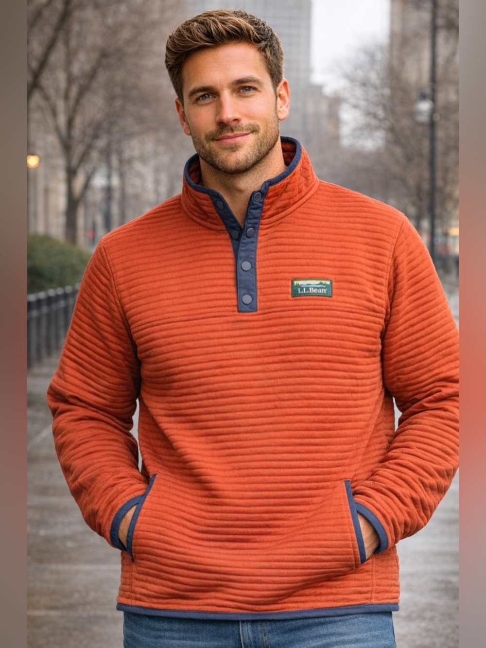 L.L Bean textured pullover 1/4 zip sweatshirt sz L mens